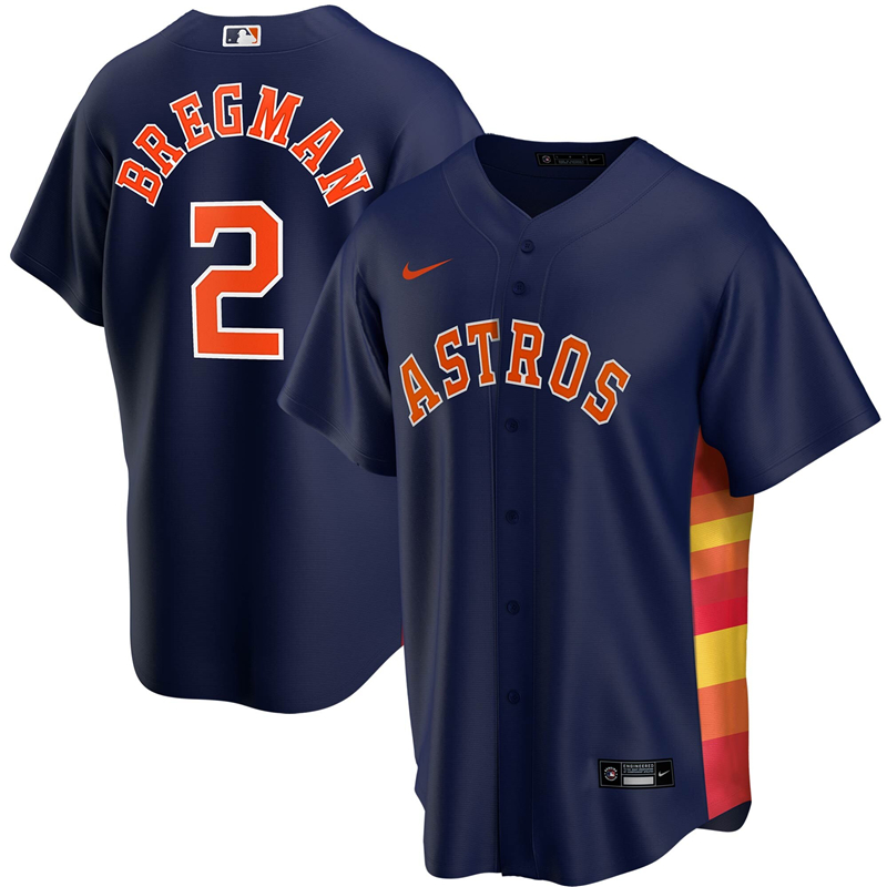 2020 MLB Men Houston Astros 2 Alex Bregman Nike Navy Alternate 2020 Replica Player Jersey 1